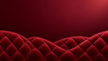 Fototapeta premium Burgundy quilted velvet waves beneath a smooth and spacious dark red backdrop