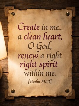 Vintage parchment style bible verse create clean heart renew spirit