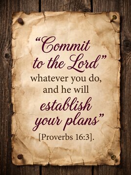 Vintage parchment style bible quote proverb 16 3 commit lord