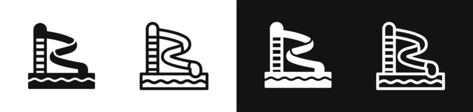 Water slide aquapark pool attraction icon vector set