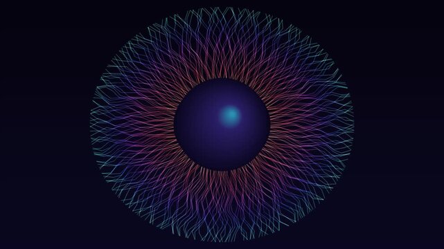 Glowing digital neural network orb pulsing with neon light lines in dark cyberspace animation video footage