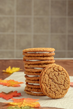 stack of pumpkin spice whoopie cookies