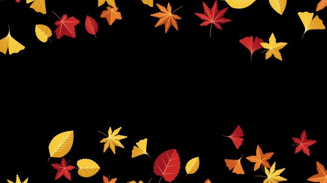 Vibrant graphic autumn leaves forming a lively seasonal border animation with gentle movement