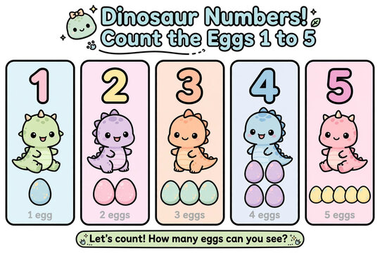 Dinosaur numbers 12345 cute educational counting illustration eggs stars kids