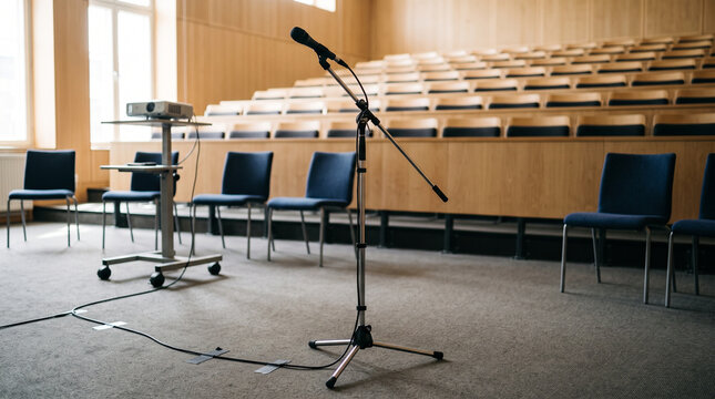 Microphone in empty lecture hall