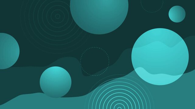 Abstract space with large glowing circles and concentric ripple patterns over layered wavy shapes animation
