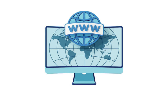 3d computer monitor with world wide web globe icon isolated