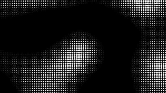 Abstract halftone dot pattern video background featuring dynamic black and white geometric shapes in smooth looping motion