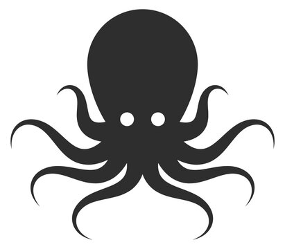 A black octopus with a large head and long tentacles