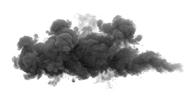 Heavy grey smoke cloud formation keywords: isolated on transparent background