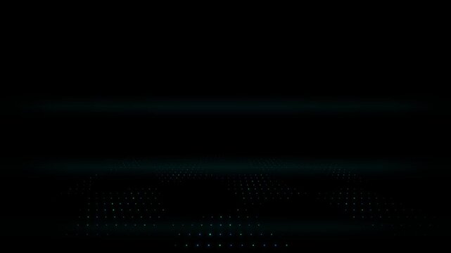 Abstract motion background with flowing light trails forming glowing neon particles moving in dark void digital space