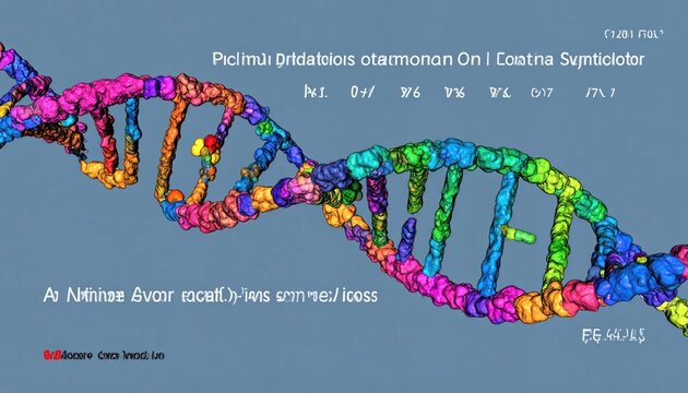 Colorful annotated 3D model of complex DNA helix structure