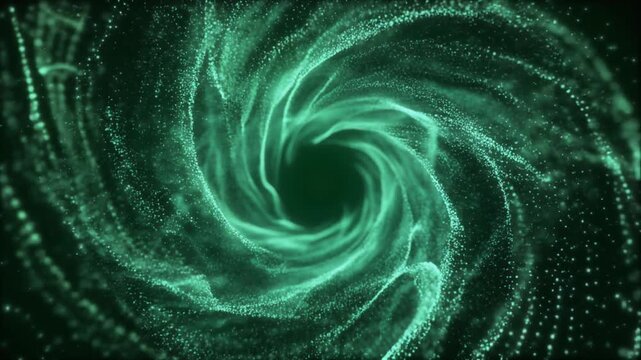 ゆるやかに渦巻く淡緑の粒子 シームレスループ動画背景 16:9 4K