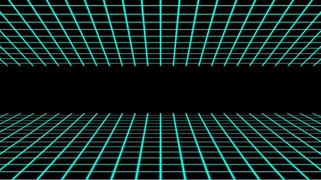 Retro synthwave neon grid background, 80s cyberpunk digital landscape animation