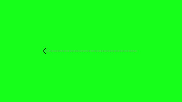 Animated left-pointing dashed arrow line on green screen, minimalist directional indicator for editing and motion