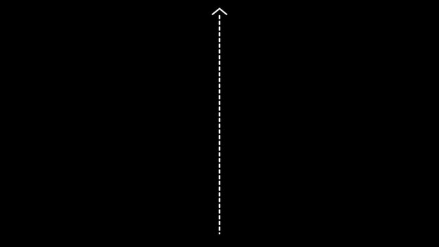 Minimalist white dashed vertical line with arrowhead animation on black background, direction path navigation