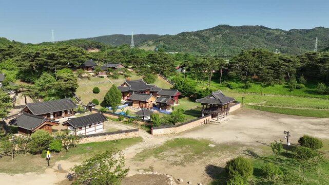Aerial drone view of Namgye Seowon UNESCO World Heritage Confucian academy in Hamyang, South Korea