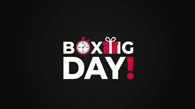 Boxing day sale countdown graphic with gift with featuring gift stopwatch text announces boxing stopwatch icons bold text illustration notification announcement celebration advertising design with red
