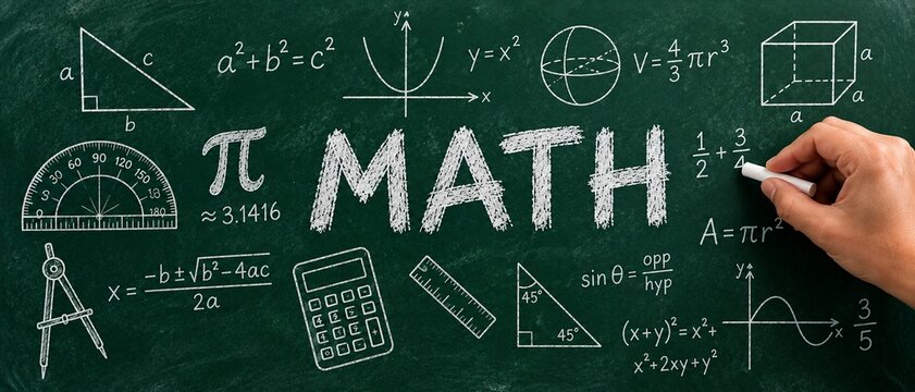 Mathematics education concept with hand writing math on green