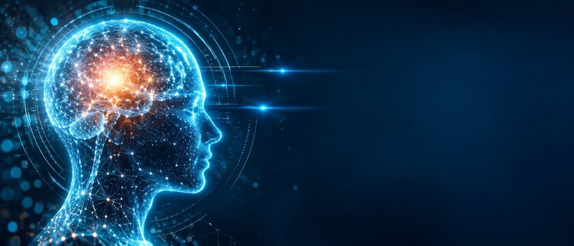 Human brain neural network concept with glowing digital intelligence