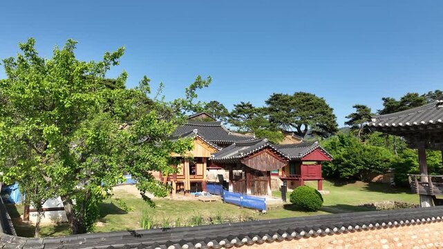 Aerial drone view of Namgye Seowon UNESCO World Heritage Confucian academy in Hamyang, South Korea