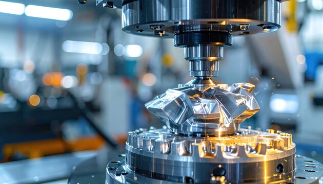 Precision CNC Machining: Intricate Metal Part Creation in a Modern Factory Setting
