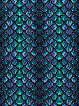 Abstract seamless background with iridescent teal and purple dragon scales texture.