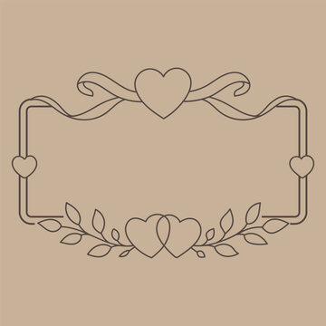 decorative rectangular frame with hearts and leaves for romantic cards
