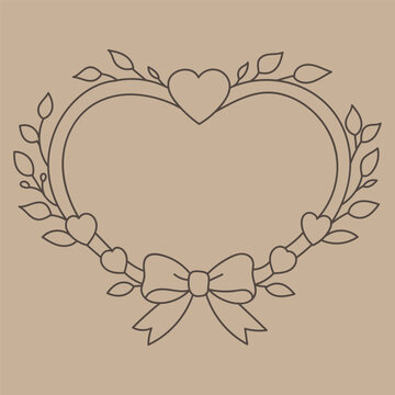 decorative heart frame with leaves and ribbon bow for romantic design