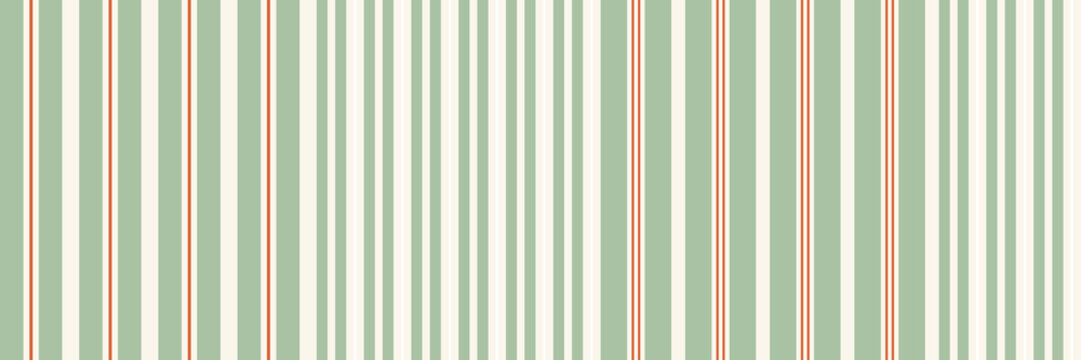 Vertical stripes pattern in sage green and cream with thin orange lines, classic striped fabric texture background