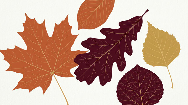 Set of colorful autumn leaves isolated on a white background.