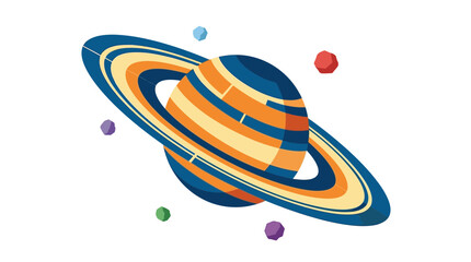 Flat Vector Illustration of a Saturn-like Ringed Planet © Untung