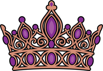 Rose gold crown with purple amethyst gemstones, featuring ornate filigree metalwork and a symmetrical tiara © Md Taifur Rahman