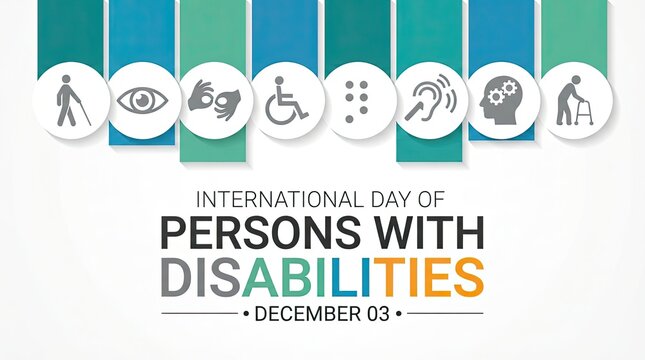 International day of persons with disabilities awareness banner with symbol icons december 3 with disability symbols international highlights various disability accessibility informational hearing
