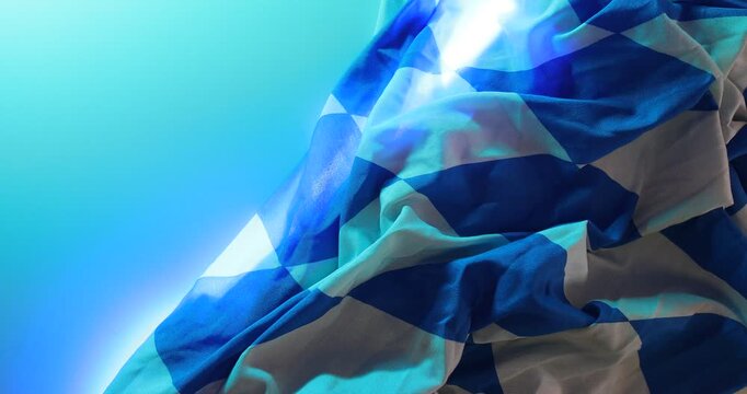 Bright blue white checkered textile cloth waves flowing motion