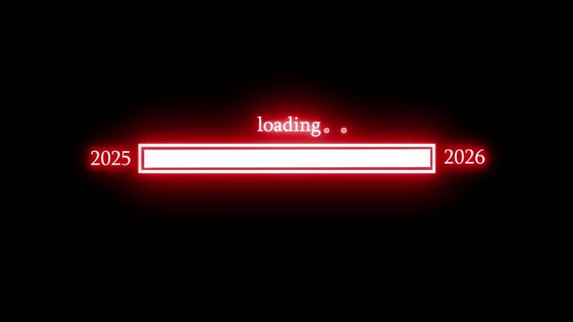 2025 to 2026 Neon Progress Loading Animation with Futuristic Digital Interface Elements