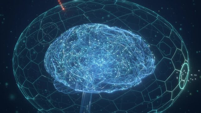 AI brain defending cyber threats digital firewall 4k &middot; MP4