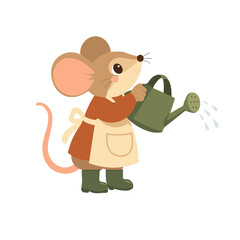 Cute Mouse Gardener with Watering Can © Victoria
