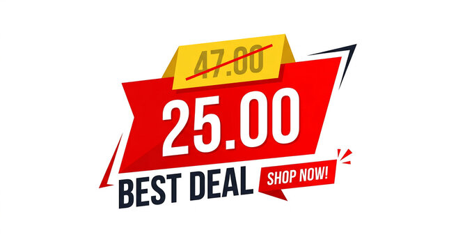 Bold graphic showcasing a sale price, with "Best Deal" and "Shop Now" call-to-action, representing commercial offers and discounts