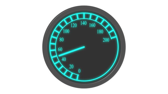 Circular speedometer gauge with glowing numbers and needle showing a modern dashboard style meter animation