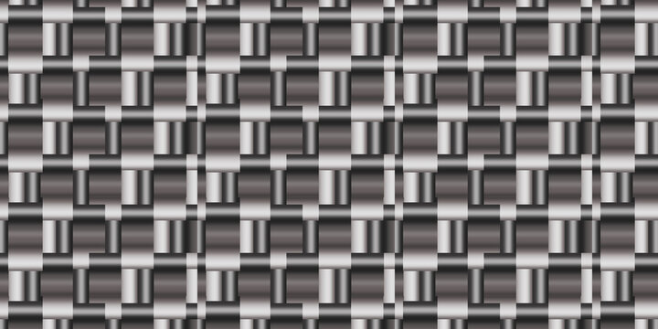 Seamless abstract geometric pattern with repeating rectangular shapes and gradient lines in shades of gray and black
