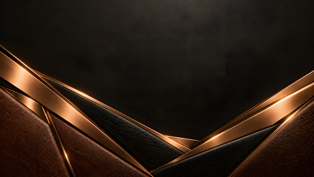Luxury Black Leather and Bronze Metal Abstract Background with Diagonal Panels