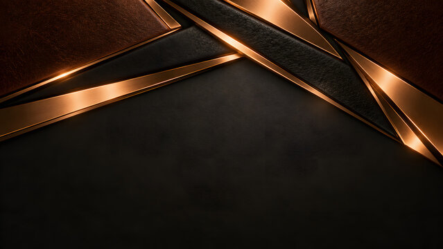 Luxury Black Leather and Bronze Metal Abstract Background with Diagonal Panels
