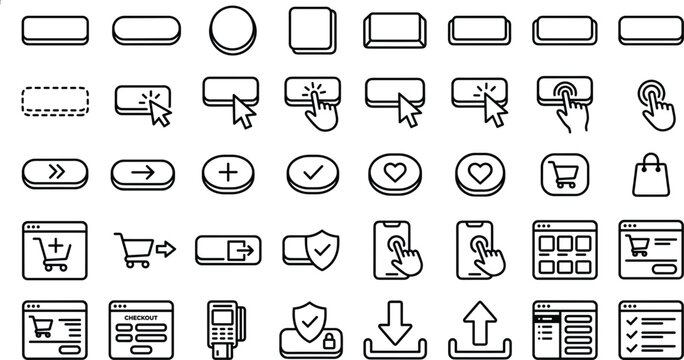 E-commerce web button line icons set with online shopping cart checkout interface elements isolated on white backgroundZodiac signs line icons set with astrology