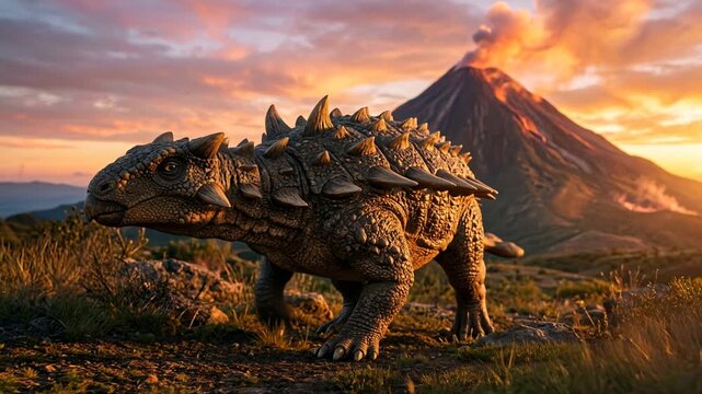 polacanthus close up at sunset light with volcano background on isle of wight england video
