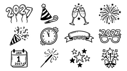Obraz premium Happy New Year Celebration Icons Set