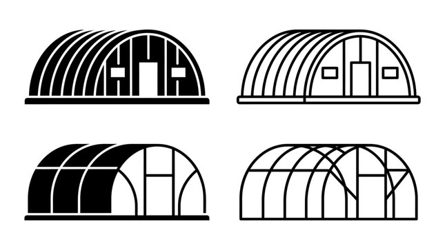 Quonset hut line art illustrations four variations on a white background