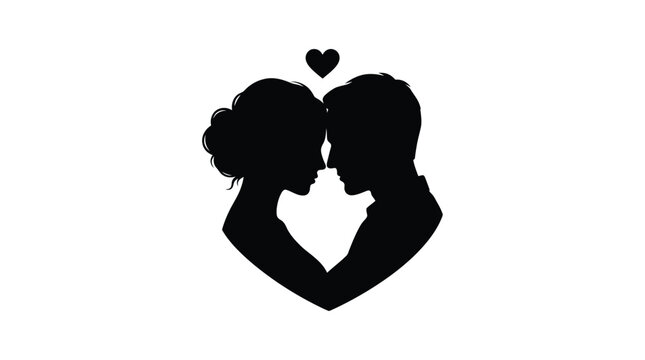 Couple embracing with a heart above black silhouette affection romance love relationship