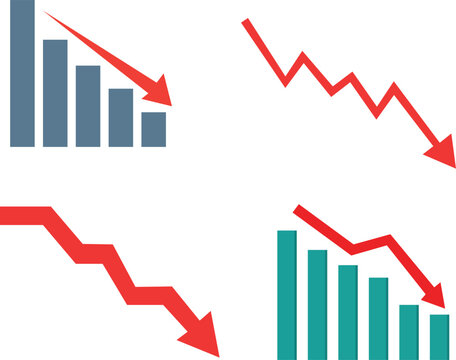 Financial downturns and declining trends represented with graphic charts and red arrows