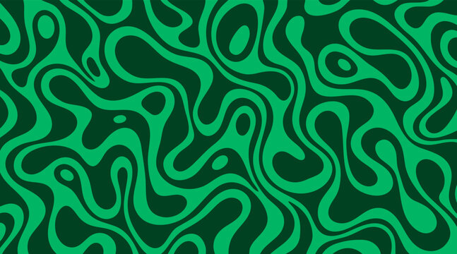 Green Organic Fluid Wavy Seamless Pattern with Abstract Shapes